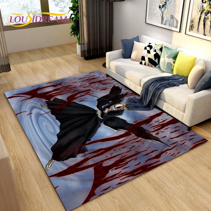 Bleach Japan Anime Cartoon Area Tapete Grande, Tapete de Carpete para Sala de Estar Quarto Sofá Capacho Decoração, Tapete de Piso Antiderrapante para Brincar de Criança