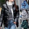 Side Zipper High Low Hem Women Coat Bright Surface Winter Women Stand Collar Puffer Jacket Outerwear