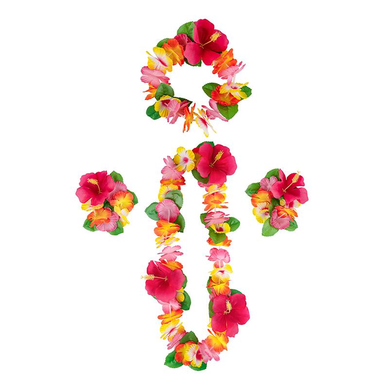 4Pcs/Set Hawaiian Flower Leis Garland Necklace Wreath Petal Headband Bracelet Beach Party Decor Wedding Dressing Accessories