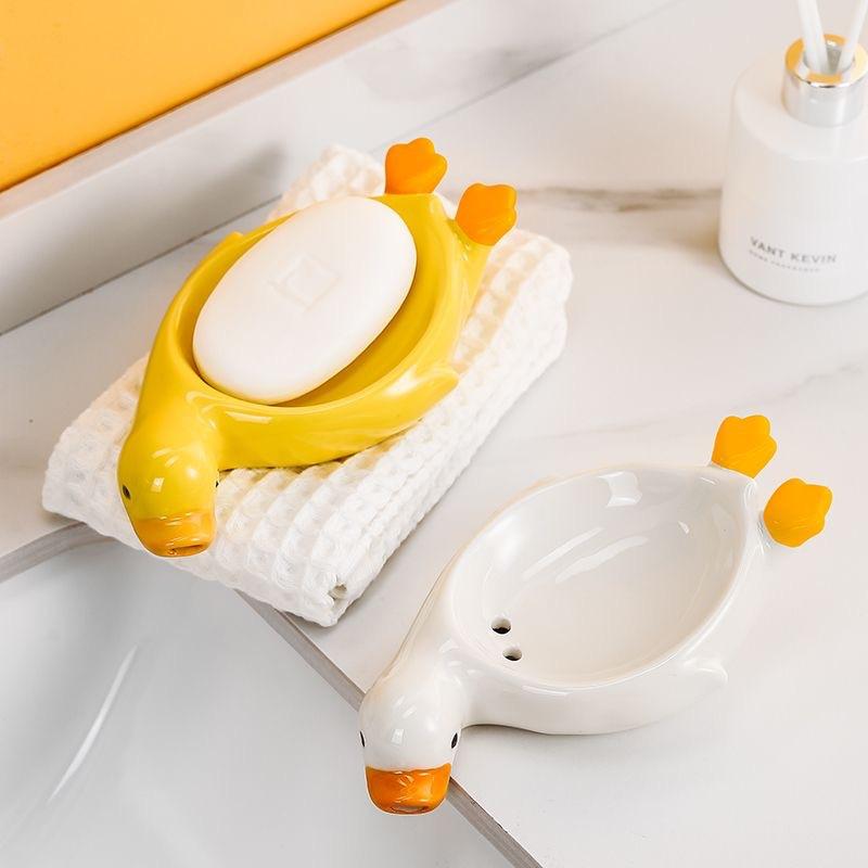 Creative Duck-shaped Ceramic Soap Dish for Bathroom Storage