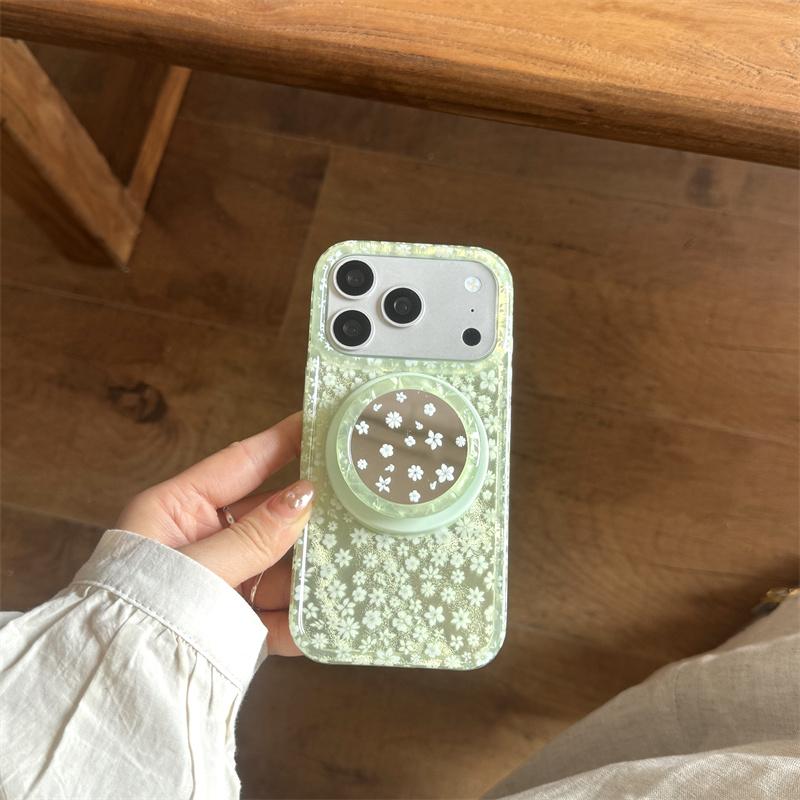 Shockproof Phone Case For iPhone 14 15 16 17 Pro Max Floral Print For MagSafe With Floral Pop Socket Large Window Cover 3 Colors
