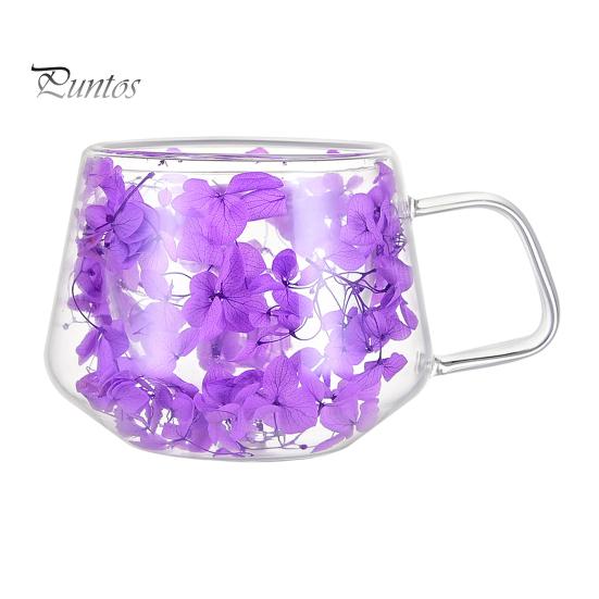 

200 мл прозрачная стеклянная кружка с двойными стенками, изолированная чашка с ручкой, эстетичный обезвоженный цветочный дизайн, термосохраняющий стакан для кофе, чая 200ML фиолетовый