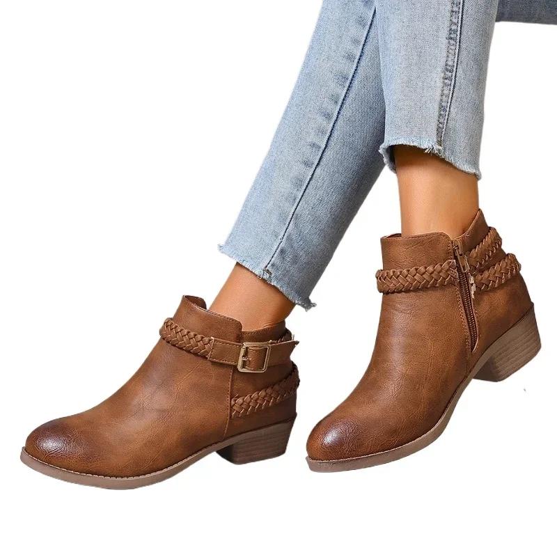 Scarpe da Donna alla Moda 2024 Stivali da Donna con Zip Laterale di Alta Qualità Stivali Moderni con Fibbia alla Moda Stivali Sexy da Donna con Punta Acuta alla Caviglia