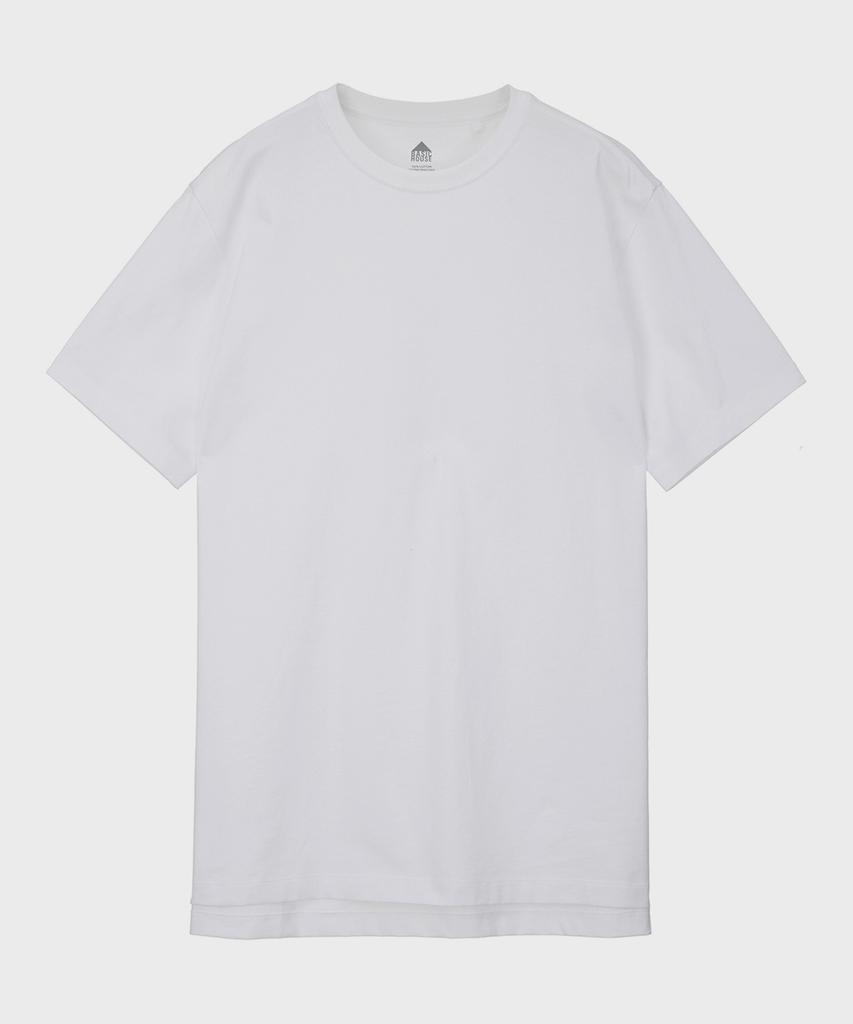 BASIC HOUSE Uni Layered Round Neck Short Sleeve Tee Long Length (+7Cm) White Lats0106