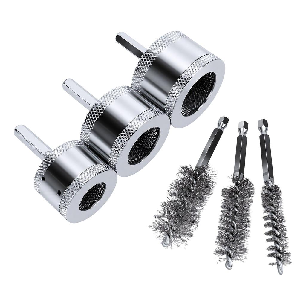 3PCS Metal Copper Pipe Cleaner Set with with 3Pcs Steel Pipe Cleaning Brushes for Refrigeration Ventilation