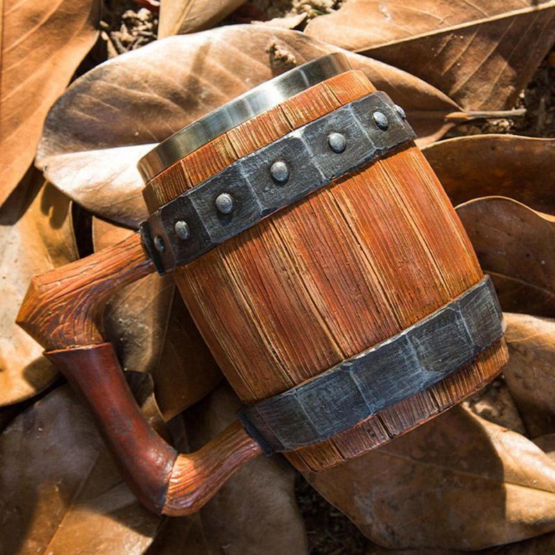 Viking Drinking German Large Wooden Barrel Beer Mug Stainless Steel Barrel Beer Cup Wine Water Glass Large Capacity