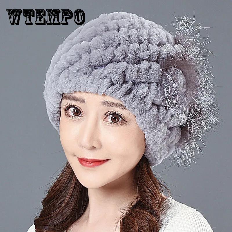 Buy Women's Rex Rabbit Fur Hat Mother's Ear Caps Keep Warm Winter Plush