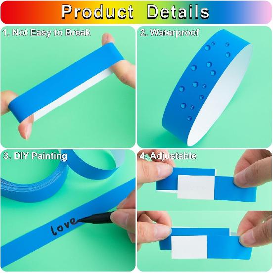 1200 Pcs Plastic Paper Wristbands for Events Neon Color Wrist Bands Concert Identification Wristbands Paper Bracelets Wristbands Party Hand Bands
