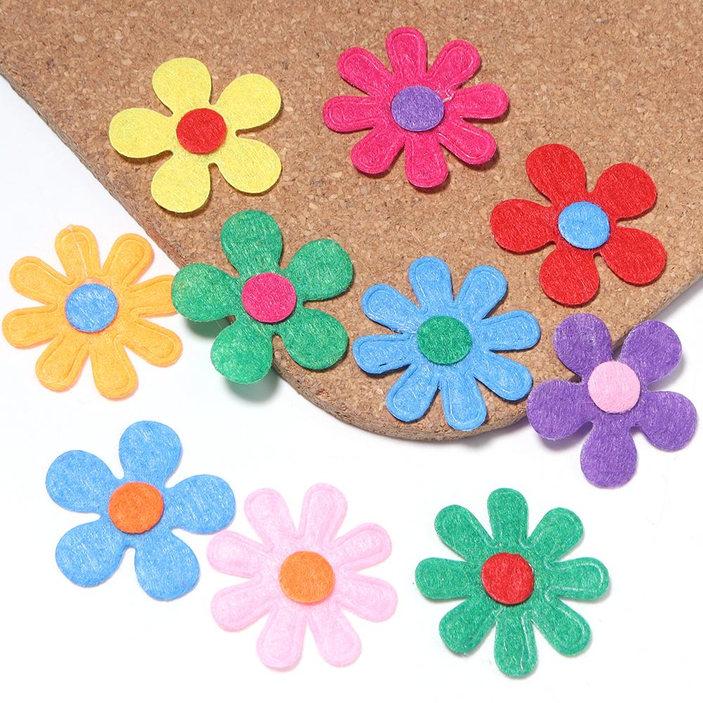 50pcs Felt Cloth Flower Applique Stickers Mix Color Five-petal Flower Patches For Kids DIY Scrapbooking Decoration DIY Hairpins