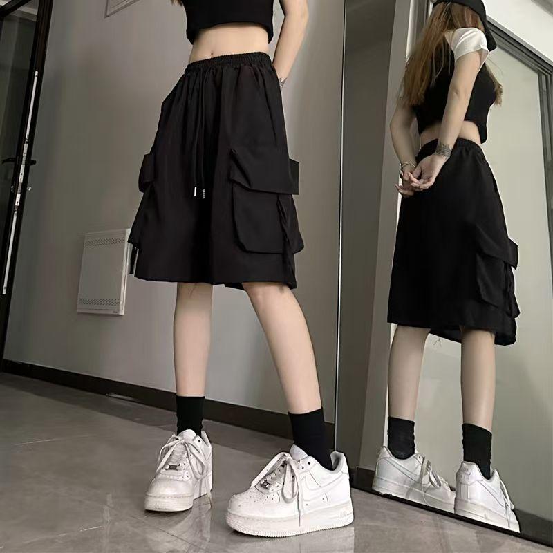 

Summer niche sports tooling street shorts high waist five points design sense thin loose retro women s pants wide leg tide S [recommended within 42.5kg ]