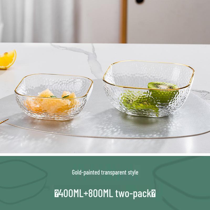 Čtvercová salátová mísa z tepaného skla na ovoce, dezerty a skladování - Elegantní domácí stolní nádobí