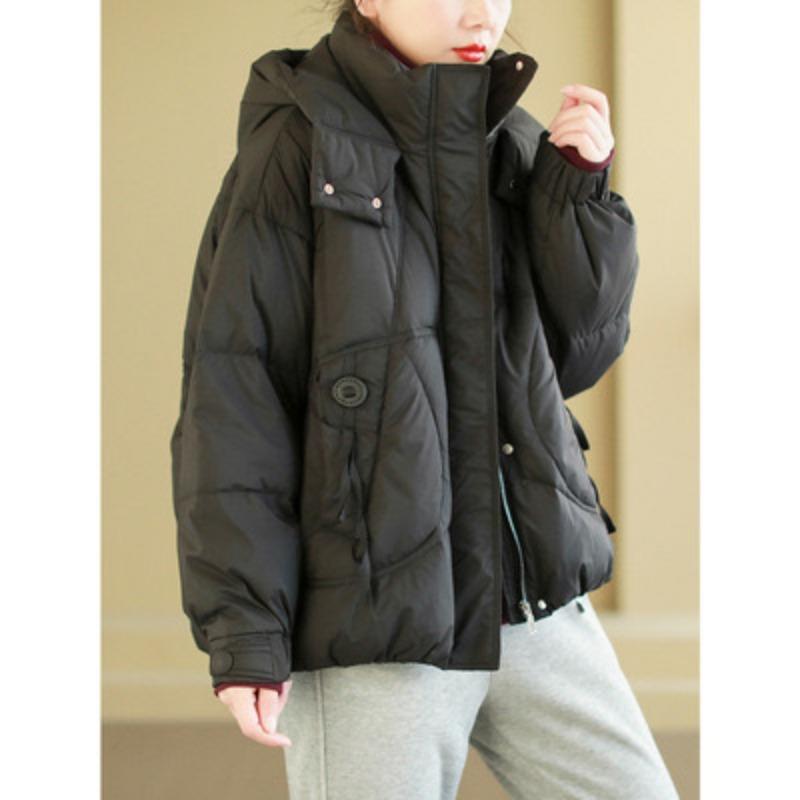 

Короткий пуховик повседневный модный термокуртка с капюшоном маленькая утолщенная версия куртка-хлеб M чёрный