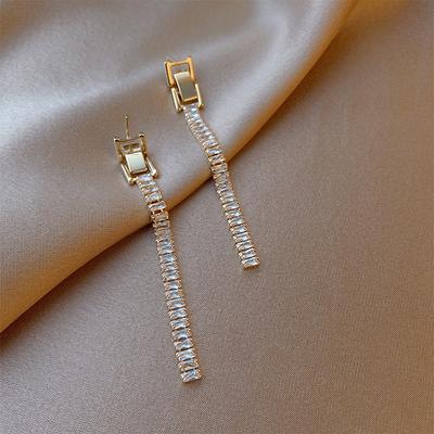 Korejský design módní šperky 14K pokovování skutečným zlatem Luxusní zirkonové dlouhé náušnice elegantní dámské doplňky pro svatební párty
