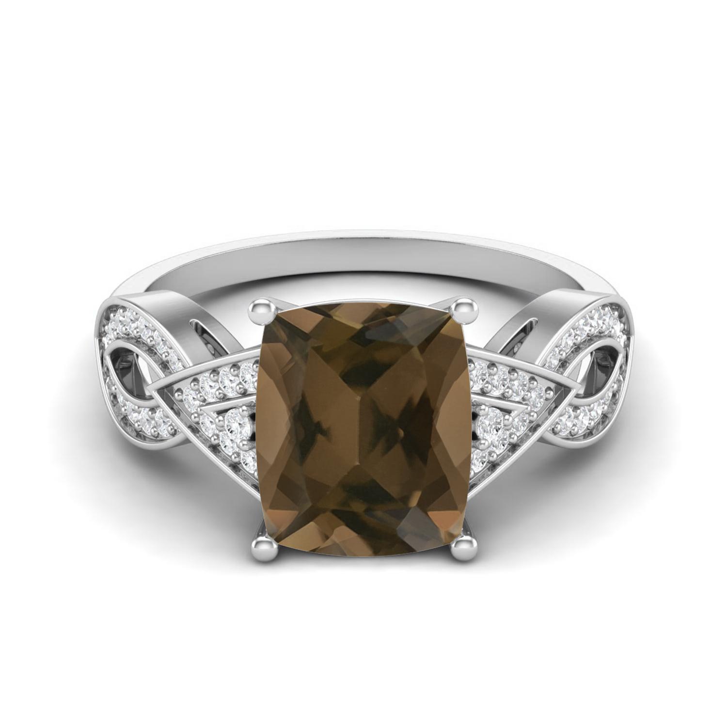 

4.19 Ctw Octagon Smoky Quartz 925 Sterling Silver Solitaire Spilt Shank Women Wedding Ring 7