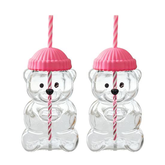 

Стеклянный стакан Yousheng Bear с соломинкой, термостойкая чашка для кофе, пива, коктейлей, милый стакан для горячих и холодных напитков 2pcs Glass