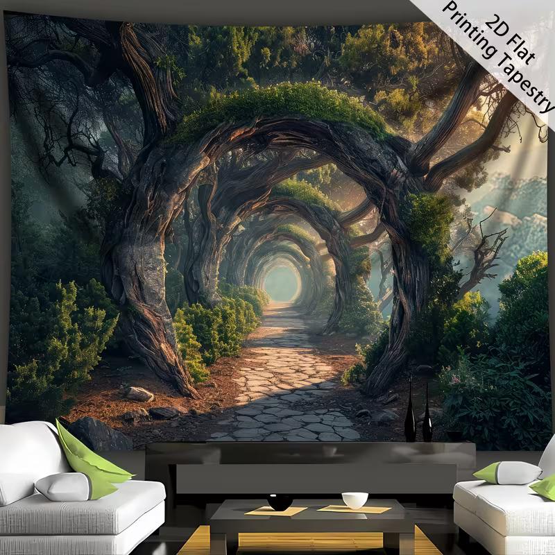 

2D Fantasy Tree Tunnel Tapestry, Woodland Path Wall Hanging 47.2x31.5inch/120*80cm