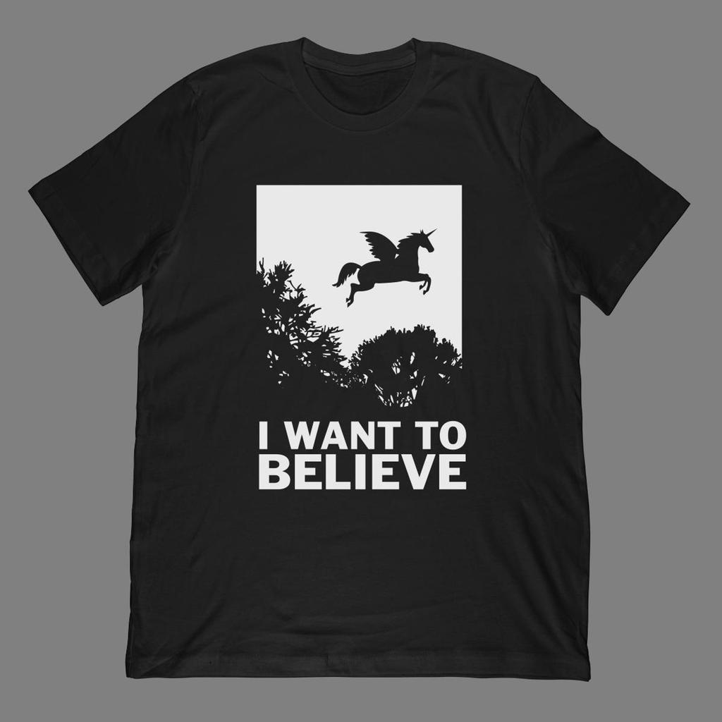 I Want To Believe Unicorn T-Shirt | UFO Conspiracy Flying Poster Style