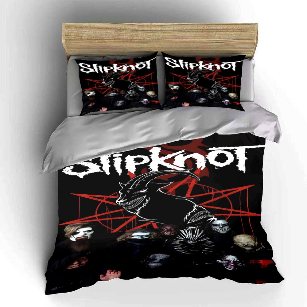 Set Lenzuola Nere a Tema Band Slipknot Set Lenzuola (1 copripiumino, 2 federe, piumino non incluso)