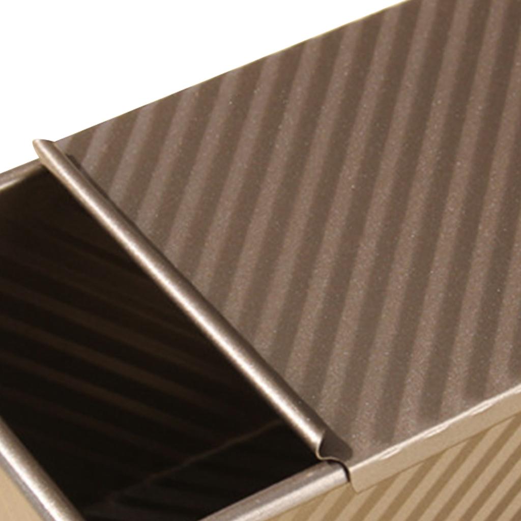 Bread Toast Box Mold Golden Carbon Steel Non Stick Ribbed Design Loaf Pan with Lid for Oven Baking L 11.6x10x11cm