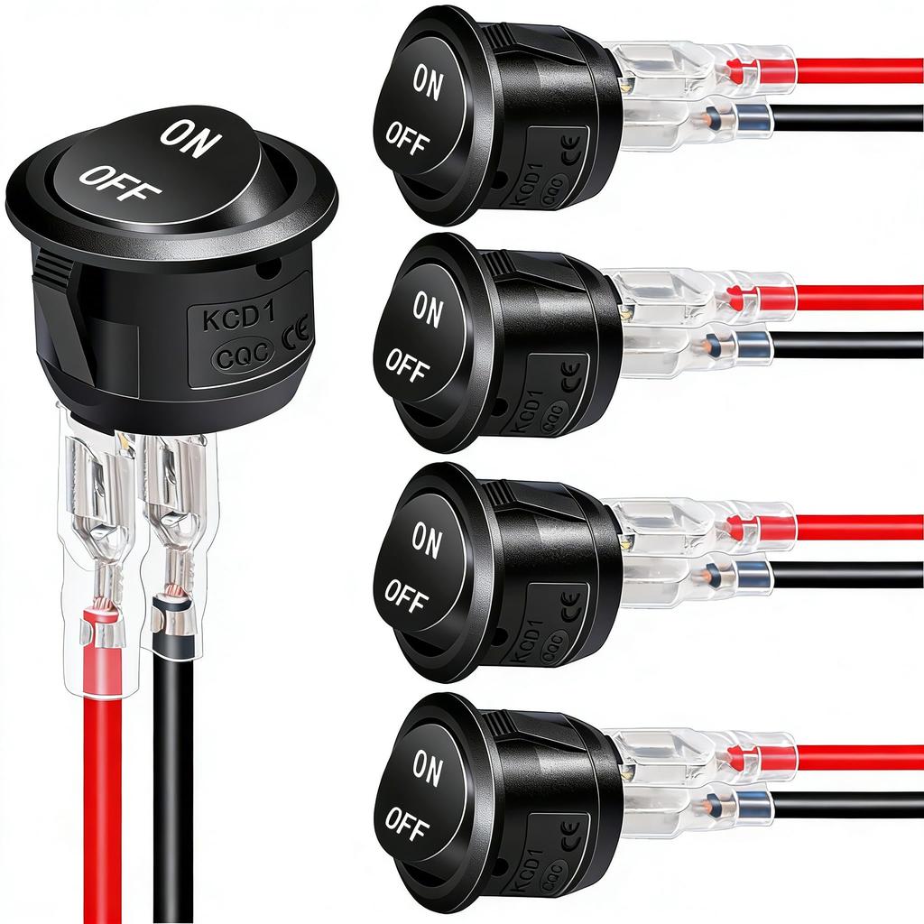 ON Off Round Rocker Switches SPST 20mm Mini 12 Volt DC Mini Circle Toggle Switch 12V for Car Automotive RV 2 PinSwitches Seat 3