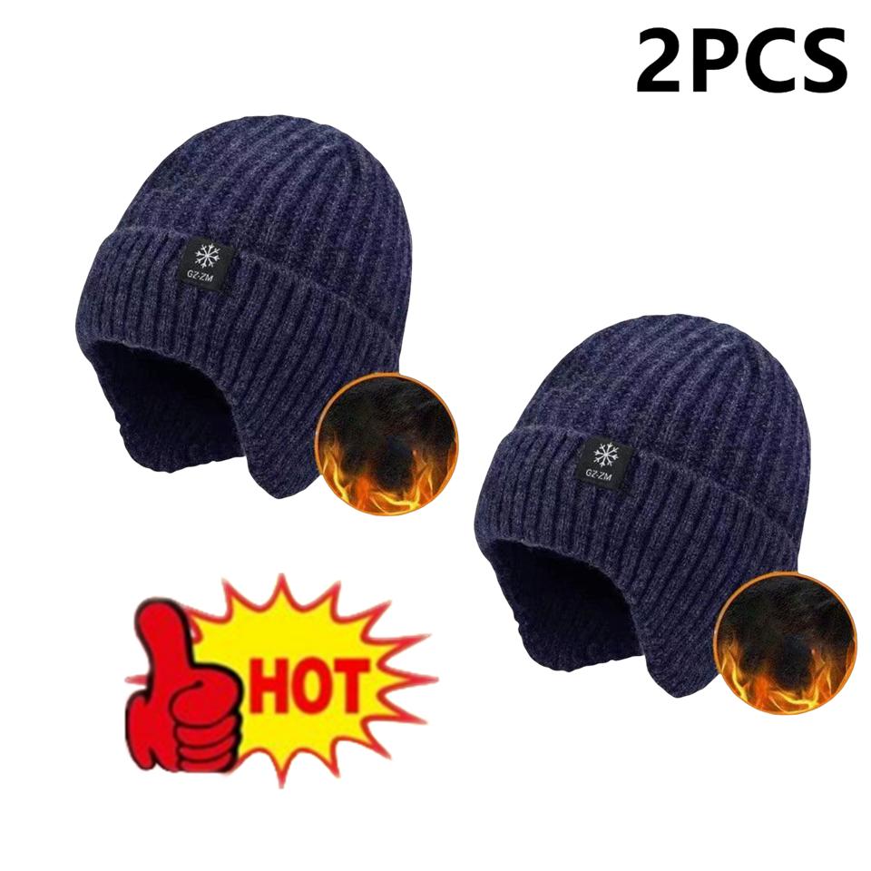 1/2Pcs Winter Warm Hat for Middle-Aged Elderly Men Thickened Knitted Wool Beanie with Ear Protection Cold Weather Cap