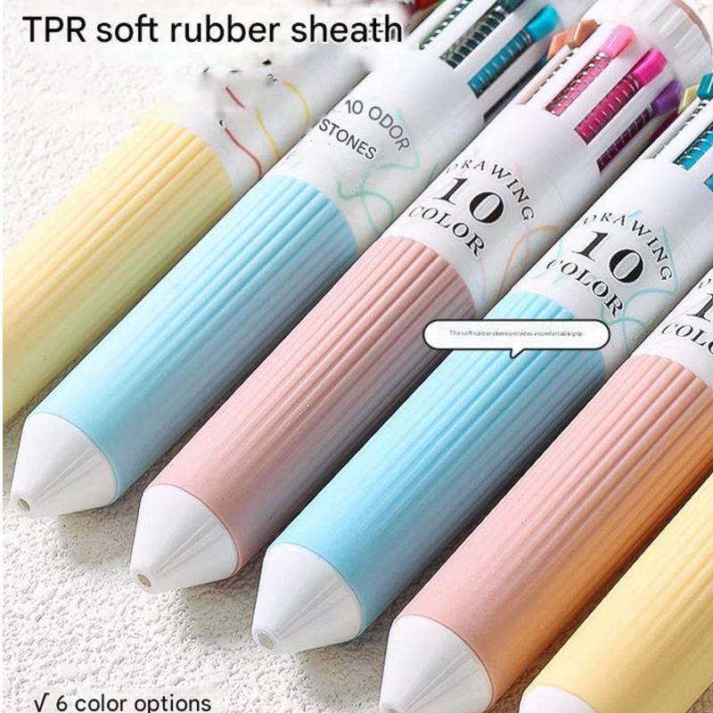3/6Pcs 10-Color-in-1 Pen Ballpoint Pen 0.8MM Tip Retractable Multicolored Pen for Daily Journaling Note Taking Drawing