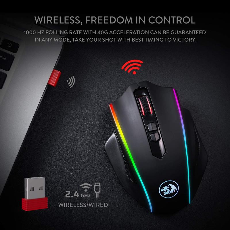 Redragon M686 Wireless Gaming Mouse, 16000 DPI Wired/Wireless Gamer Mouse with Professional Sensor, 45-Hour Durable Power