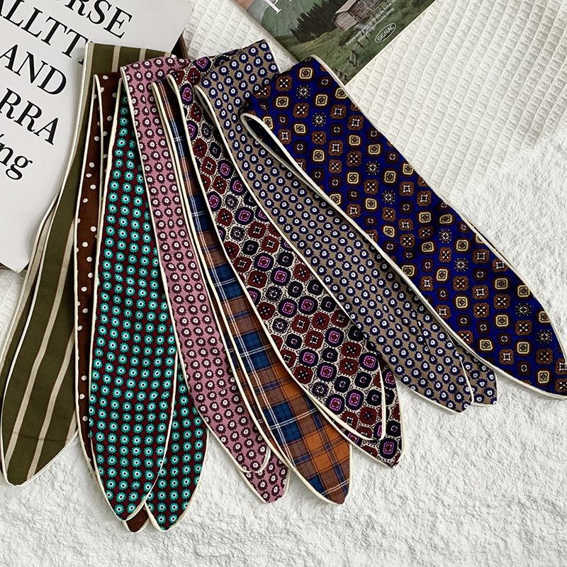 Headscarf Women's pastoral spring and summer fashion colorful retro plaid fabric headband pure cotton silk scarf decorative small scarf