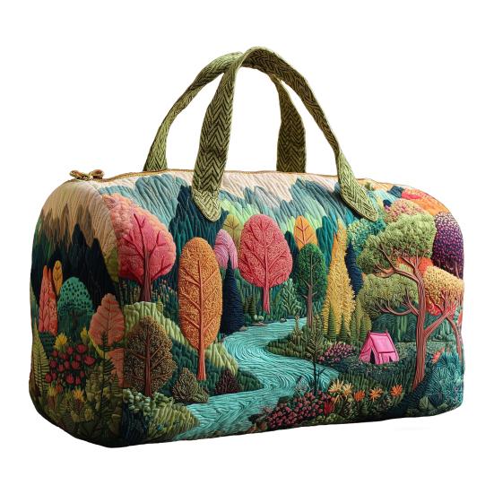 Vintage Quilted Duffel Bag Women Colorful Retro Travel Tote Floral Weekender Bag Overnight Bag for Gym Shopping