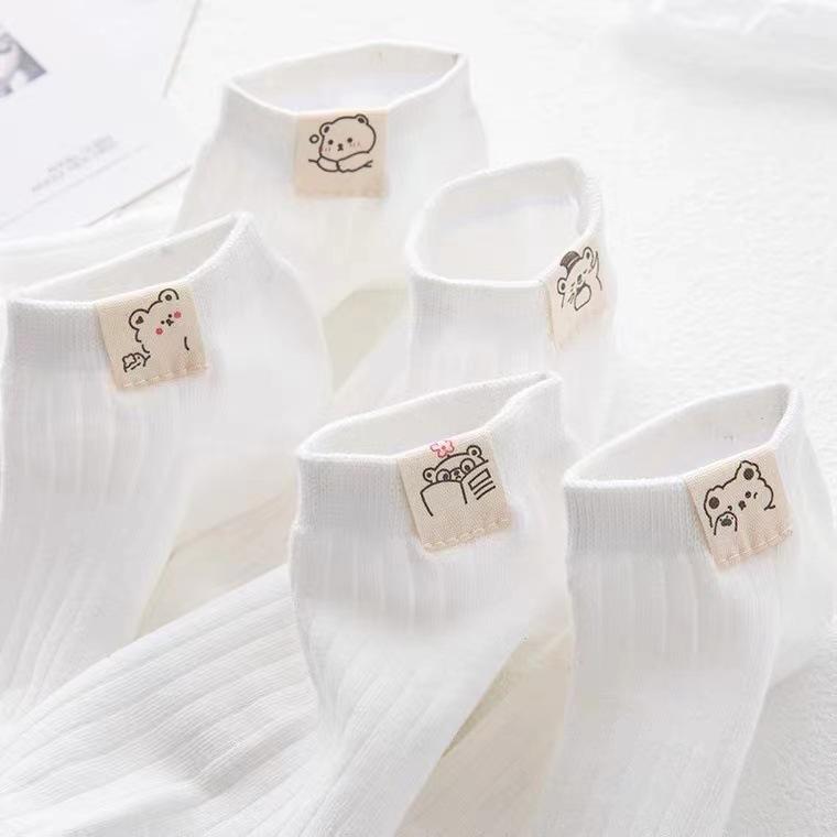 Meias Femininas de Primavera e Verão Quatro Estações Brancas Simples Cor Sólida Gato Desenho Animado Fashion Doce Fofas Confortáveis