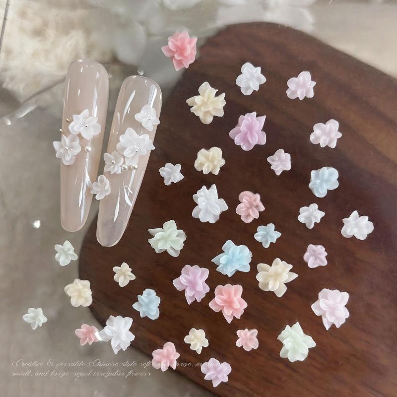 Size Mixed 3D Irregular Soft Flowers Resin Nail Charms Colorful Flower Nail Art Decorations Nail Ornaments Manicure Crafts
