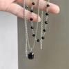 New black crystal double-layer stacked Spice Girl necklace women's summer collarbone chain decorative neck chain