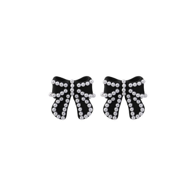 Design Sense Premium Sweet Black Bow Cute Retro Commuting Small Fragrant Autumn and Winter Earrings