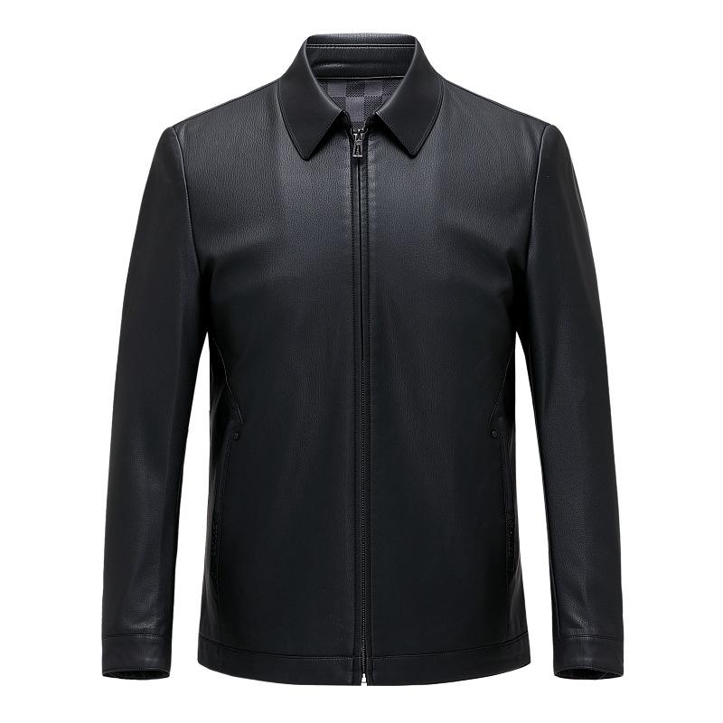 Genuine Leather Men's High-end Coat Sheepskin Middle-aged Business Casual Men's Stand-up Collar Velvet Jacket