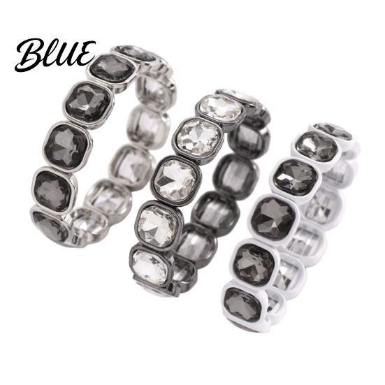 Versatile Style Bracelet Women Elastic Beaded Square-Cut Rhinestone Design Shiny