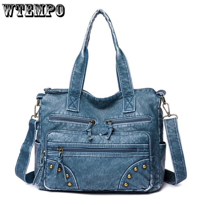 WTEMPO Retro sepraná kožená kabelka Módní Velkokapacitní vícekapsová Tote Bag Women