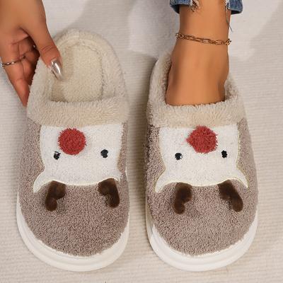 Kawaii Cartoon Elk Slippers for Women 2024 Winter Soft Warm Home Cotton Slippers Woman Christmas Style Fluffy Platform Slides
