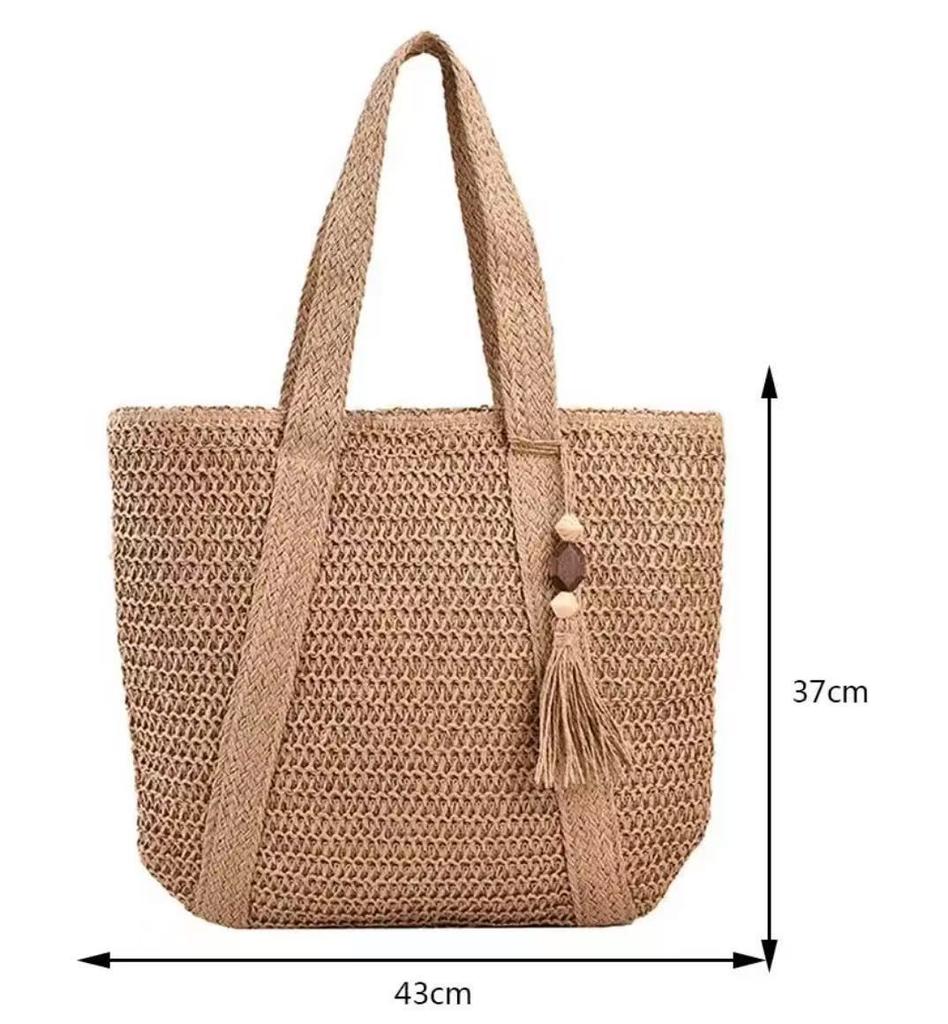 Casual Woven Beach Straw Handbags Luxury Designer Women Shopper Vacation Shoulder Bag Ladies Summer Large Capacity Tote Purse