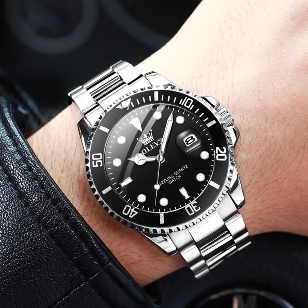 Herrenuhren Grünes Zifferblatt Wasserdicht Edelstahlarmband Kalender Quarzuhr Leuchtend Luxus Herrenarmbanduhr