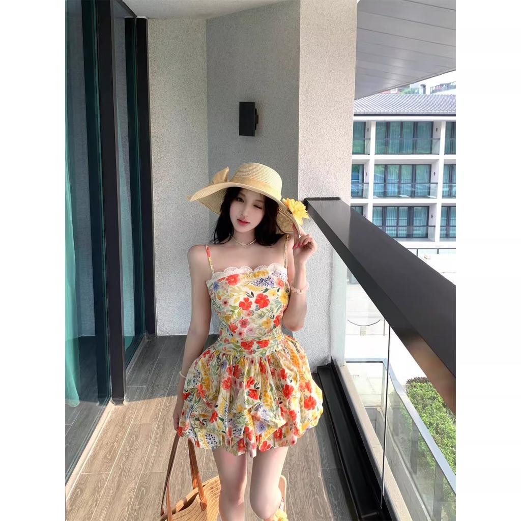 Sexy Spice Girl Wind Suspender Dress Women's Summer New Casual Vacation Wind Backless Beautiful Floral Bud Dress