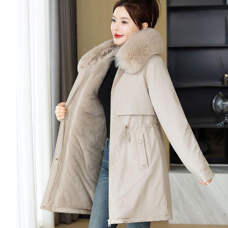 Plush Fleece Mid-length Winter Korean Style New Loose Cotton Coat Thickened Cotton Coat and Jacket for Women