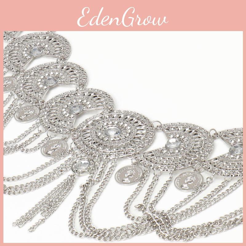 European Style Silver Metal Waist Chain With Sculpted Design For Boho Party And Stage Shows