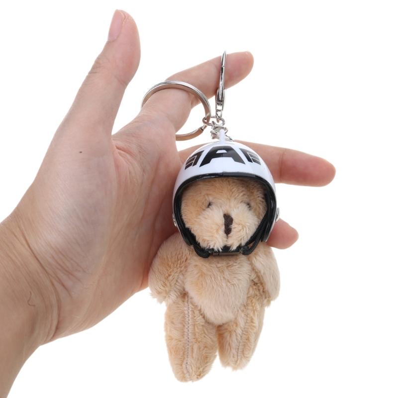 Plush Bear Keychain with Helmets Fashionable Bag Decorative Pendant Creative Soft Stuffed Animal Charm for Backpacks