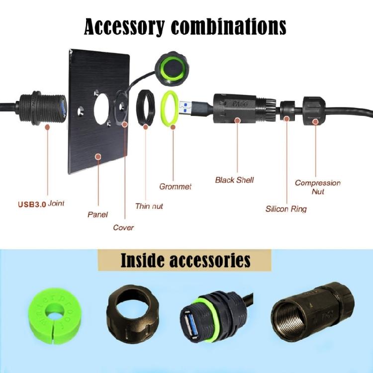 Speed USB Coupler USB3.0 Panel Mount Nylon Shell IP68 Waterproof Rating for Industrial Machinery USB Extension Cord