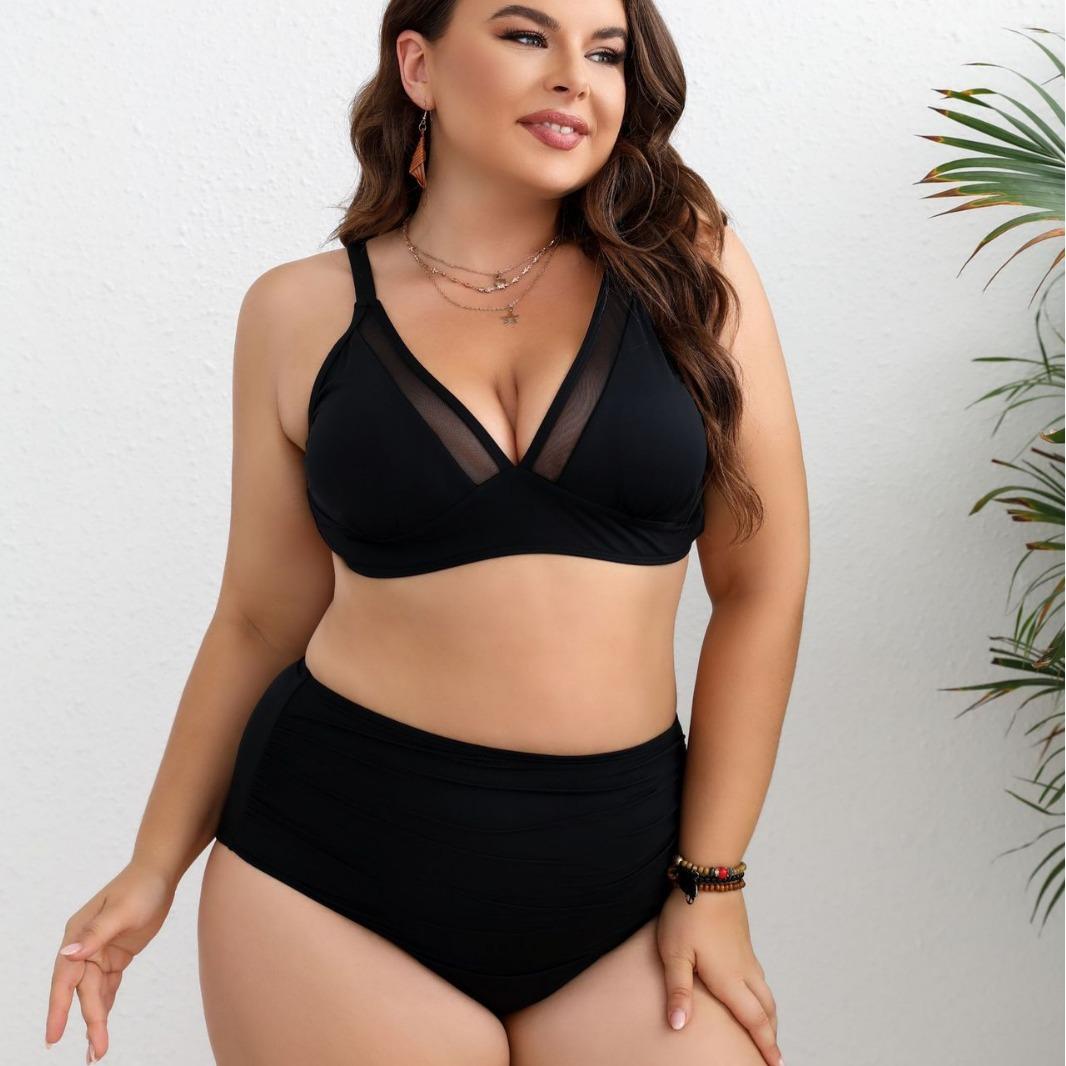 

Консервативный сексуальный бикини большого размера с разрезом и открытой спиной 4XL чёрный