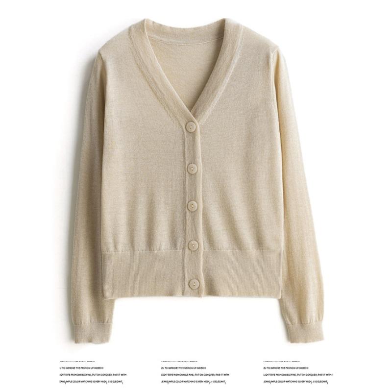 Tricotaj de damă de primăvară și toamnă, scurt, slăbit, cu decolteu în V, de culoare uni, cu cataramă, tricotaj cu mâneci lungi