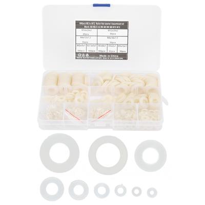 600Pcs Flache Washer 9 Größen Weiß Nylon Dichtung Sortiment Kit Verschluss Hardware Werkzeuge M2M12