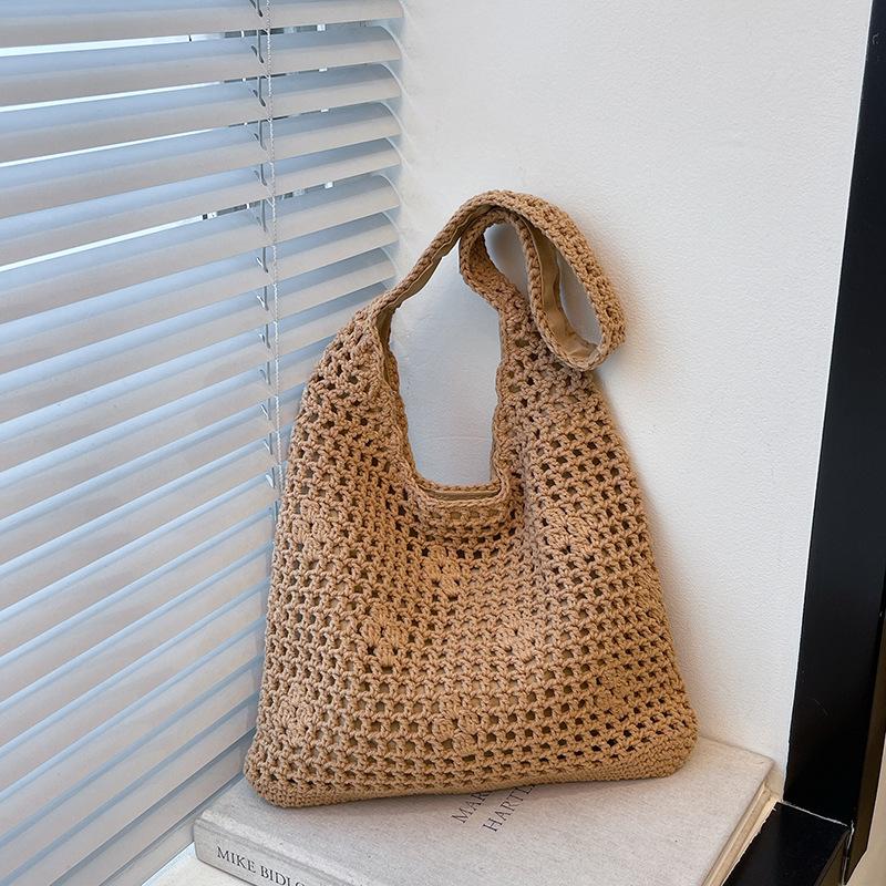 

Плетеная сумка женская большой вместимости новая летняя ажурная на плечо сумка для покупок ленивый ветер приморская пляжная сумка хаки