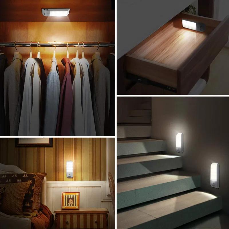 Motion Sensor LED Night Light Rechargeable Human Body Induction Magnetic Cabinet Lamp For Bedroom Wardrobe Closet Kitchen Stairs