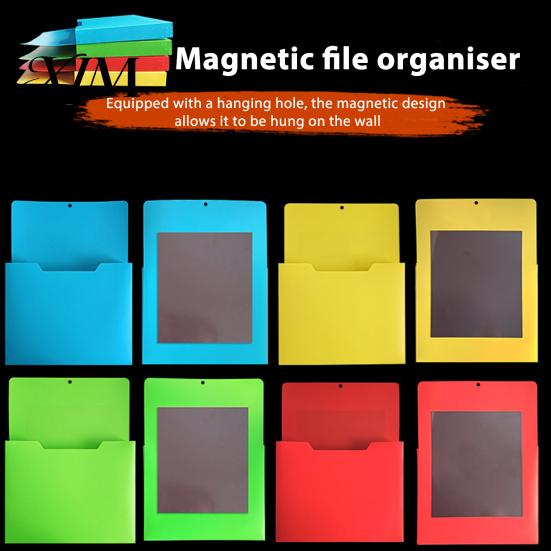 Plastic Document Pocket File Holder with Large Magnetic Back, Wall Hanging Folder for Whiteboard Organizer, A4 Paper Organizer Case Refrigerator